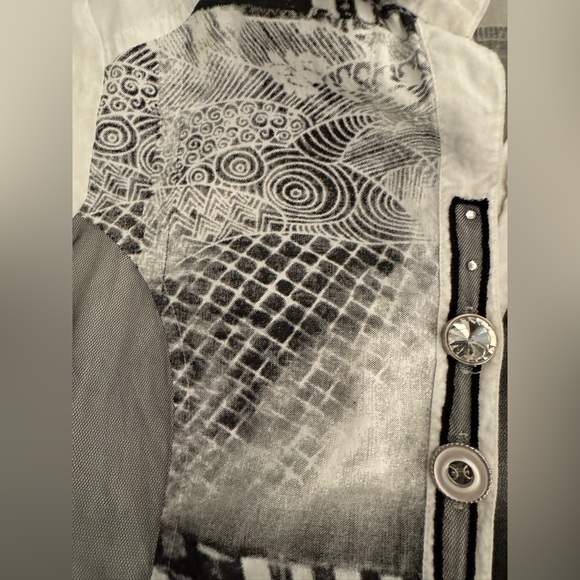 Tango Mango Collection Art-to-Wear Patchwork Embellished Tunic Shirt Small - Picture 4 of 13